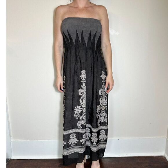 Anthropologie Lapis Boho Black Strapless Maxi Dress Size Medium - Picture 1 of 3